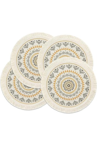 GENERAL Round Boho Placemats, 4Pcs Tassels Table Place Mats Cute Woven Mandal...