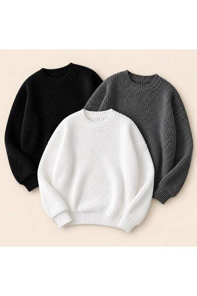 threeoff Men's Crew Neck Knitwear Sweater High Neck Long Sleeve Casual Basic ...