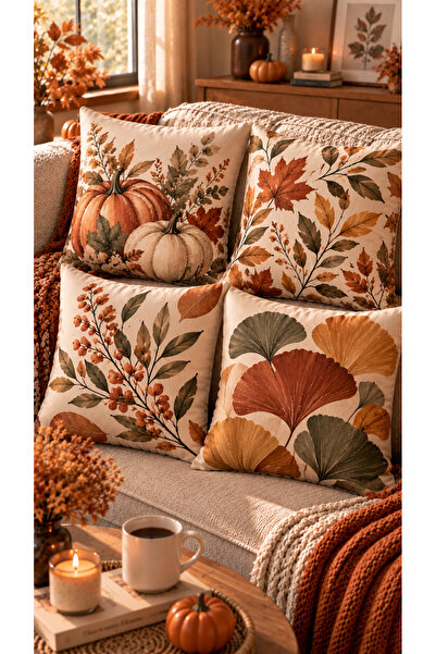 Nari Collections Botanical Autumn 4-Piece Throw Pillow Cover Set – 43X43 cm D...