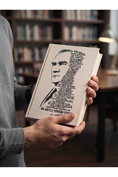 Şımartan Mustafa Kemal Atatürk Printed Raw Cloth Book, Notebook, Agenda and Souvenir Notebook Cover 28X31 cm (Special Memory Designed for Youth)