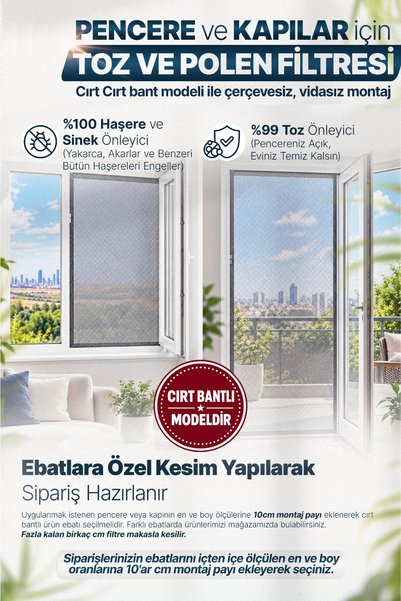 Respilon Odera TOZ VE POLEN FİLTRELİ SİNEKLİK - CIRT BANTLI -80X120CM- KAPI V...