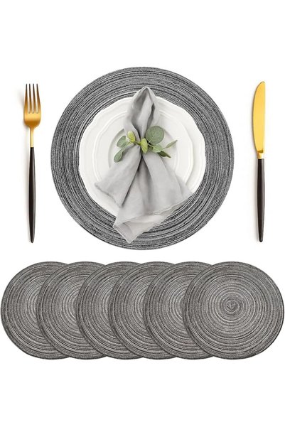 Tazweeq 6 Pcs Round Placemats, Cotton Woven Table Pads for Wedding, Birthday,...