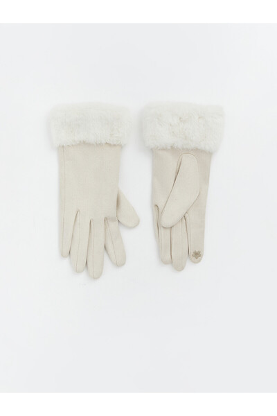 LC Waikiki Nevavm Farkıyla Lcw Accessories Ecru Suede Look Plain Women's Gloves