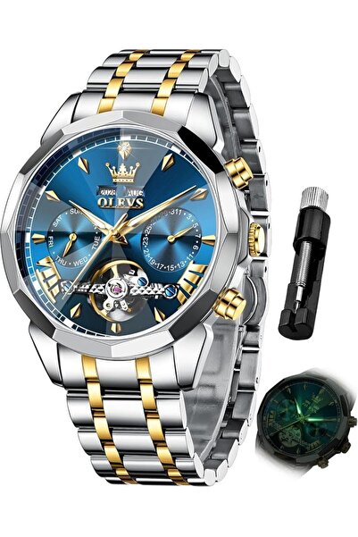 OLEVS Olevs Men's Classic and Casual Wristwatch with Quartz Movement, Stainle...