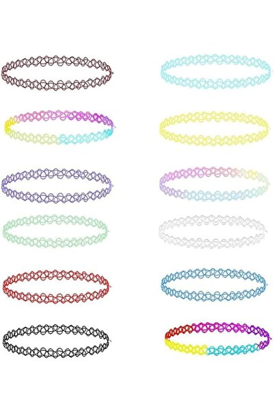 GENERAL 12PC Tattoo Choker Necklace For Women, Stretchy Elastic 90s Y2K Grung...