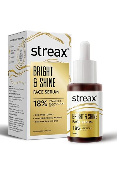 Streax Bright & Shine Face Serum, 30 ml|10% Vitamin C Serum|Brighter Skin in ...