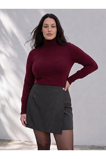 LC Waikiki Alita City Lcw Curve Anthracite Plain Mini Women's Shorts Skirt wi...