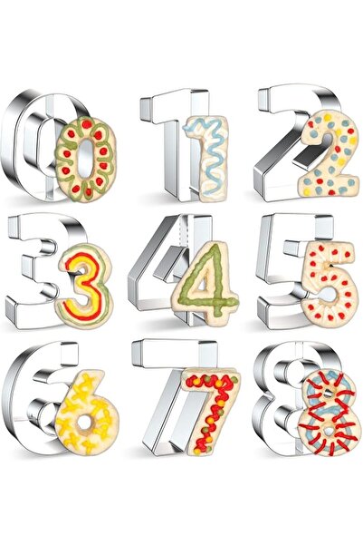 Yelajoy 9-Piece Number Cookie Cutters Set, Birthday Numbers 0-8 (6 Reverses t...