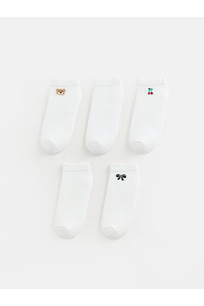 LC Waikiki Nevavm White Embroidered Girls' Booties Socks with a Difference