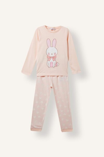 DeFacto Rabbit Printed Top and Heart Bottom 2-Piece Pajama Set for Baby Girl ...