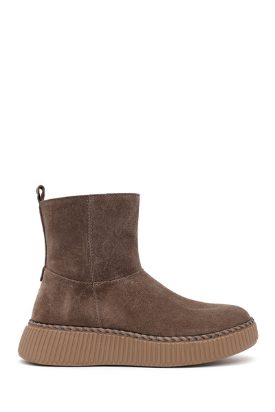 Derimod Women's Mink Zippered Thick Soled Suede Leather Boots Wf565005Ds