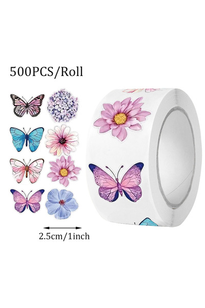 Choice H0323-1inch 500pcs Butterfly Flower Sticker 1 Inch 8 Design Colorful B...