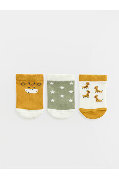 LC Waikiki Nevavm Yellow Patterned 3-Pack Boys' Booties Socks with a Difference