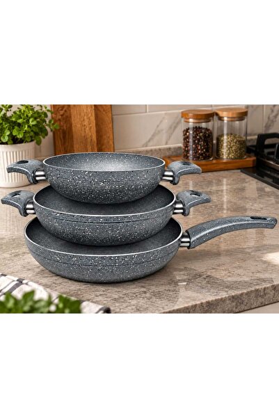 Mycook Granit 18cm - 22cm Omlet / 24cm Tava 3'lü Set Gri