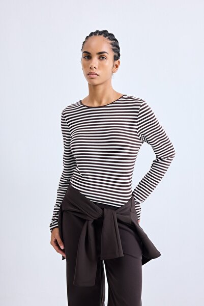 DeFacto Crew Neck Long Sleeve Striped T-Shirt H8522Ax26Au