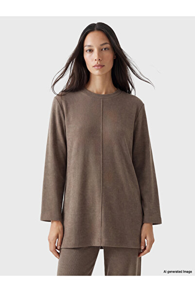 LC Waikiki Nevavm Gray Thessaloniki Plain Oversize Women's Tunic with a Diffe...
