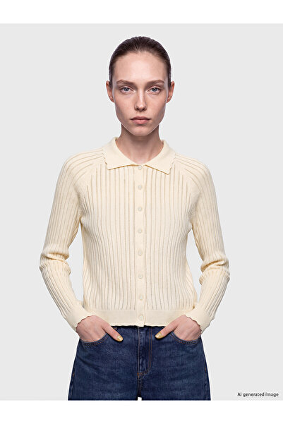 LC Waikiki Nevavm Lcw Modest Ecru Knitwear Openwork Short Women's Cardigan wi...