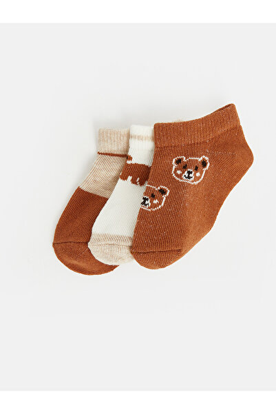 LC Waikiki Nevavm Brown Patterned 3-Pack Boys' Bootie Socks with a Difference