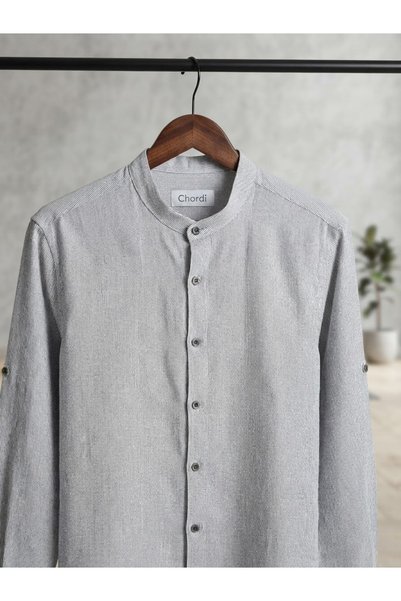 Chordi Men's Slim Fit Slim Striped Long Sleeve Court Collar Shirt