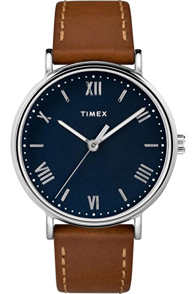 Timex ساعة ساوث فيو 41 ملم بسوار جلدي للرجال من تاميكس، تناظري، بمينا أزرق، ب...