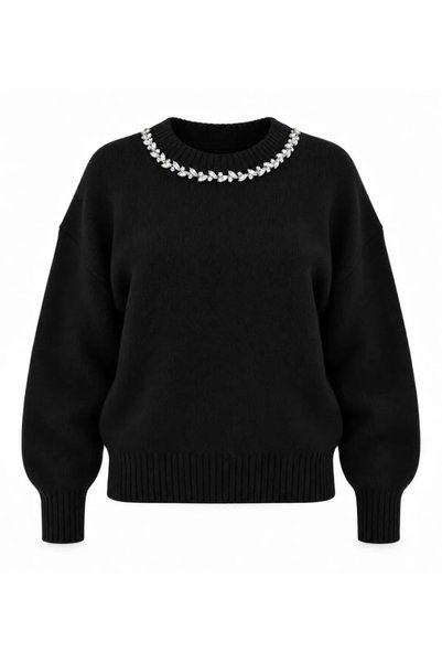BRGCLOTHING سترة أنجورا مطرزة يدويًا بالأحجار