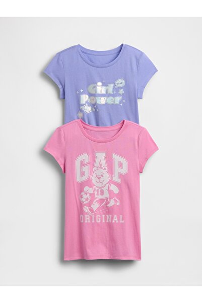 GAP Kız Çocuk Pembe Grafik Baskılı T-Shirt (2’li)