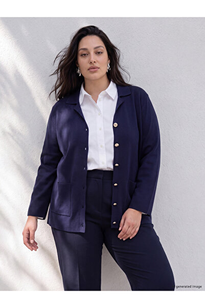 LC Waikiki TexX Store Kalitesi LCW Curve Lacivert Triko Düz Midi Kadın Hırka