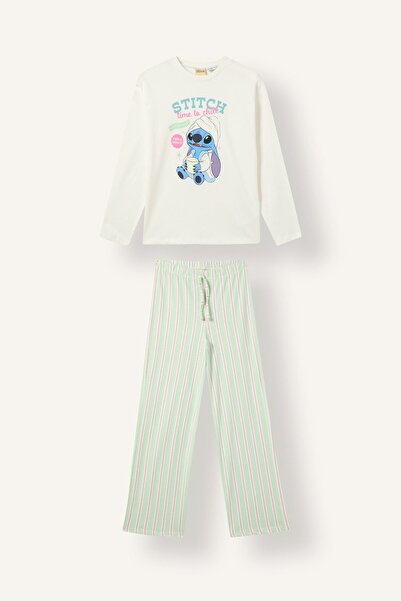 DeFacto Disney Lilo & Stitch Printed Striped 2-Piece Pajama Set for Girls I60...