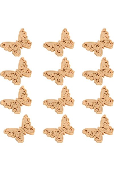 PRETYZOOM 50pcs Butterfly Shaped Wooden Buttons DIY Craft Sewing Decorative C...