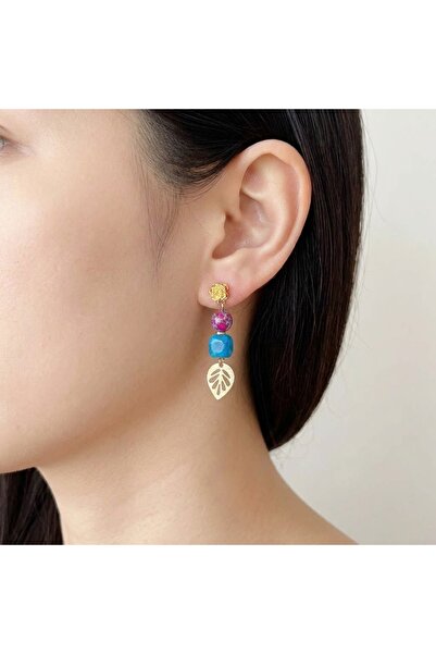 Vesce Atelier Colorful Jasper Blue Apatite Leaf Detailed Natural Stone Earrings