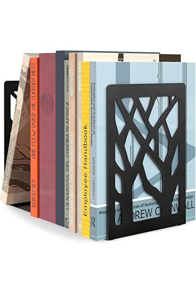 Arabest Metal Bookend, 1 Pair, Black, 12x9x17.5 cm, Powder-Coated