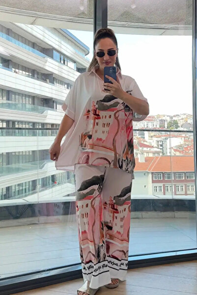 İpek Saten Bluz Pantolon Takım