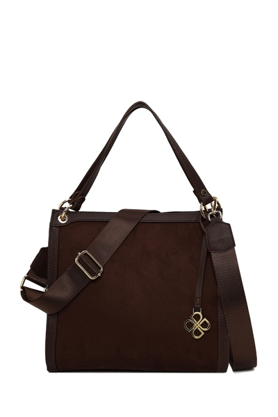 Derimod Women's Brown Long Strap Suede Shoulder Bag Wb500014Ss
