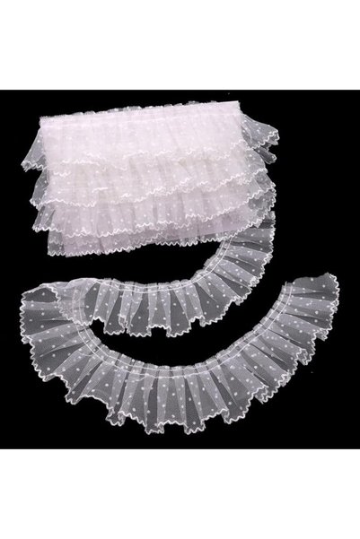 KASTWAVE Dots Lace Ruffle Trim Ribbon, Wide Pleated Edge Single Layer Lace, 5...