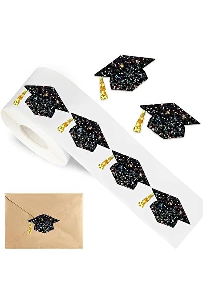 TERRIFI Graduation Cap Stickers, 500 Pcs/1 Rolls Holographic Black Gold Envel...