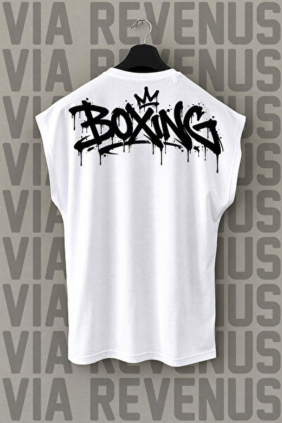 Vordevia Tricou sport cu mânecă zero cu imprimeu pe spate de box