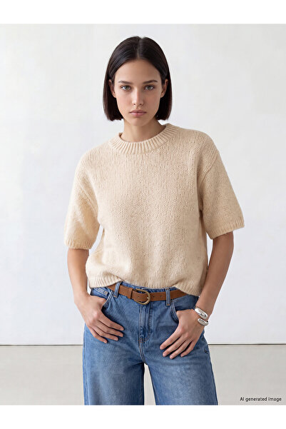 LC Waikiki Lcw Comfort White Knitwear Plain Oval Neck Women's Sweater with Ne...