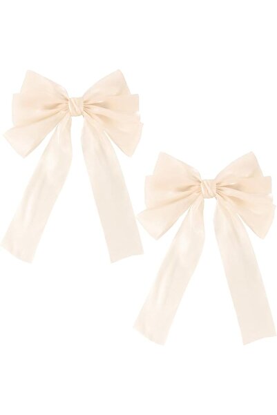 TERRIFI 2 Pcs Large Hair Bow Clips,Large Hair Barrettes,Beige Silk Yarn Ribbo...