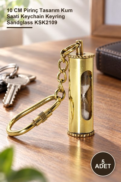 Yenilig 5 Pieces Brass Hourglass Keychain – 10 cm Brass Design Hourglass Keyc...