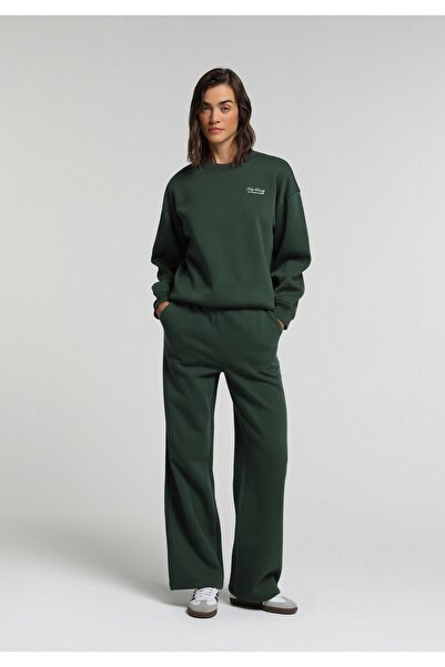 Colin's Regular Fit Mid Waist Plain Women's Green Sweatpants