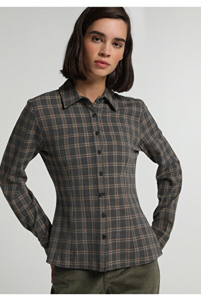 Colin's Slim Fit Shirt Neck Checked Women's Gray Long Sleeve Shirt