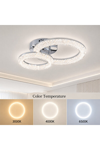 Sueva Candelabru LED cu 2 inele 80W cu telecomandă, 3 moduri de iluminare, luminozitate reglabilă, argintiu