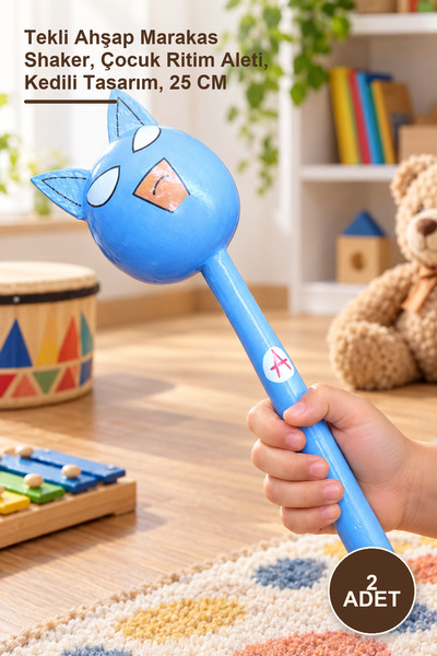 Yenilig 2 Pieces Wooden Cat Maracas – Single Wooden Maracas Shaker, Children'...