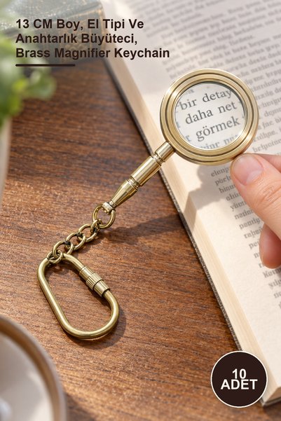 Yenilig 10 Pieces Brass Magnifying Glass Keychain – 13 cm Length, Handheld an...