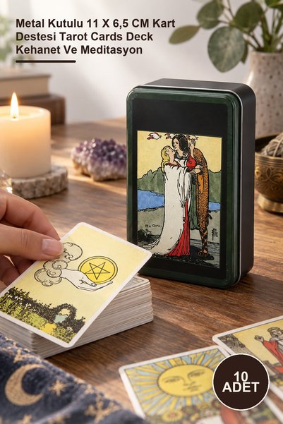 Yenilig 10 Adet Tarot Kartı – Metal Kutulu 11 X 6,5 CM Kart Destesi Tarot Car...