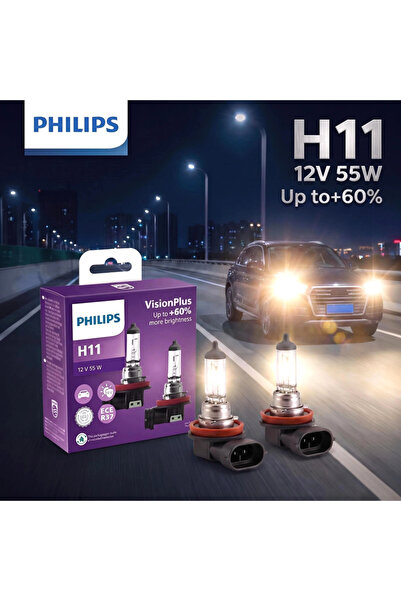 Philips H11 2 Lamps H11 12V 55W PGJ19-2 VisionPlus 3250K Bright Light Up to 6...