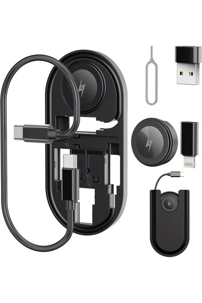 TERRIFI طقم كابل شحن متعدد المنافذ USB مع محول طاقة 60 واط وشاحن لاسلكي مدمج لـ