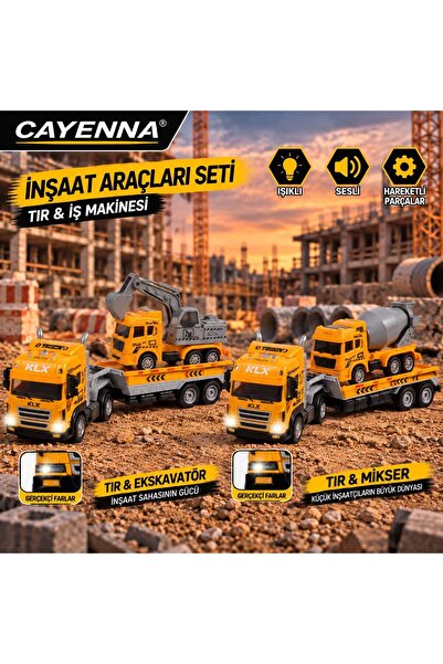 İnşaat Araçları Seti – Tır & Ekskavatör + Tır & Mikser Işıklı Sesli İş Makineleri Seti