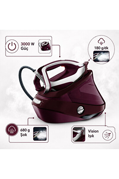 TEFAL Buhar Kazanlı Ütü Bordo 8,3 Bar | 3000 W, 680 g Şok Buhar, 180 g/dk Sürekli Buhar, LED Işıklı