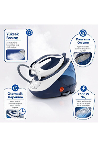 TEFAL Pro Express Buhar Kazanlı Ütü Mavi | Protect Kireç Sistemi, 7,6 Bar, 2600 W, 560 g Şok Buhar,